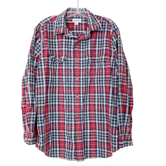 Carhartt Red Black Plaid Long Sleeve Button Down Sz L - Picture 1 of 6